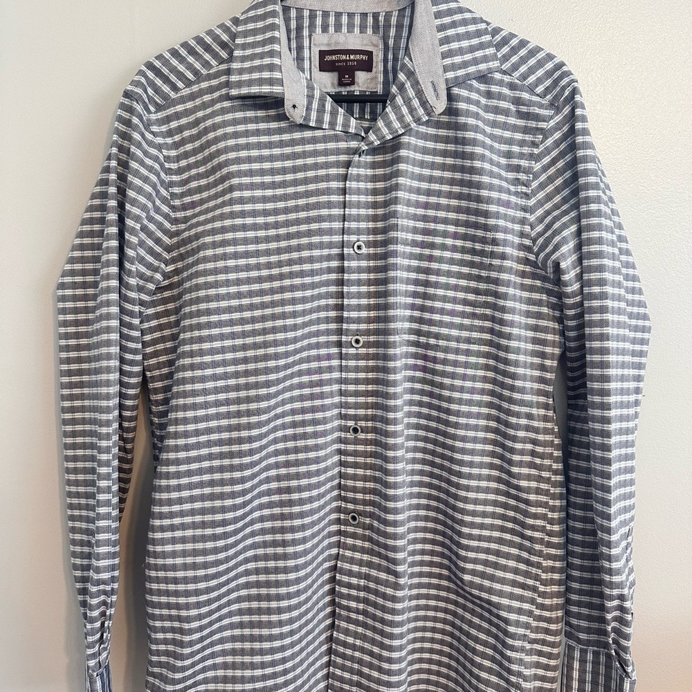 Johnston & Murphy Gray Checkered Men's Shirt
